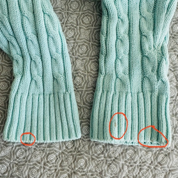 L.L. Bean Cable Knit Cotton Cardigan Sweater Light Aqua Blue Mint Size L - Picture 9 of 10